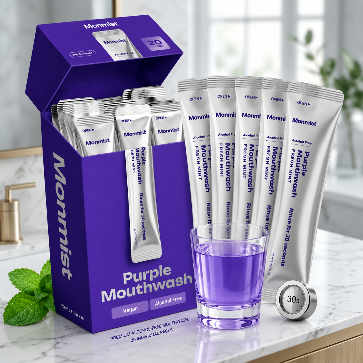 👍  20 Portable Mouthwash Sachets • Vegan • Alcohol-Free • Peroxide-Free