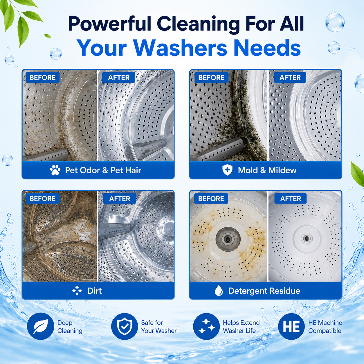 🔥Active Washer Cleaner Tablets – Powerful Deep Clean Without Harsh Chemicals, Safe for Families & Pets